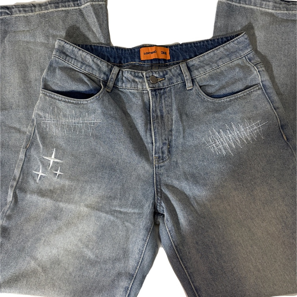 Stylish Blue Jeans with Embroidered Details